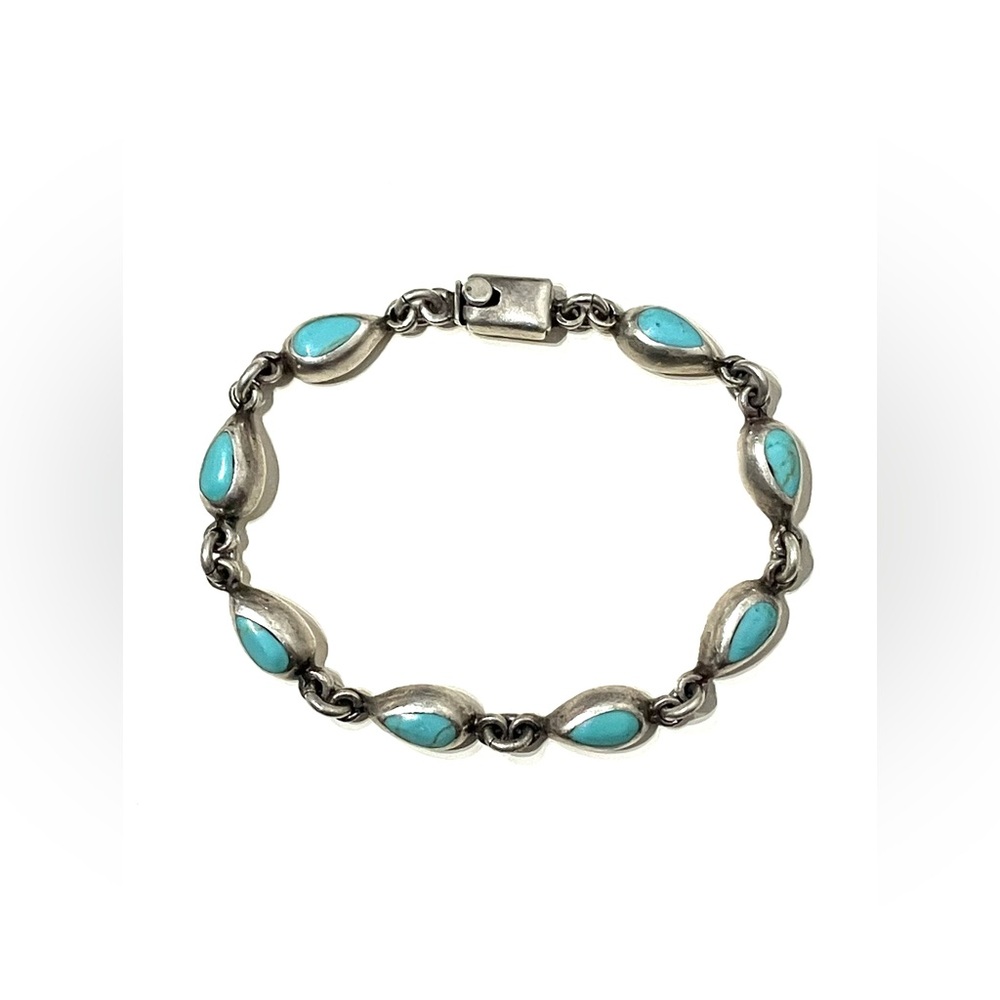 Vintage Taxco Sterling Silver 925 Turquoise Teardrop Bracelet